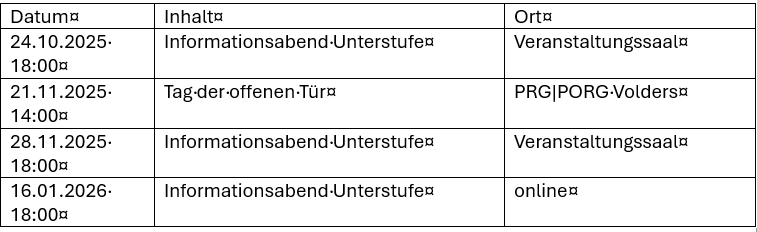 Infoabende Unterstufe